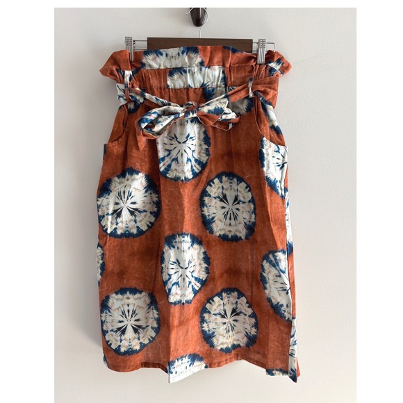 Porridge Clothing Dresses & Skirts - Porridge Clothing Rust Orange Tie Dye‎ Paperbag Waist Linen Blend Midi Skirt M